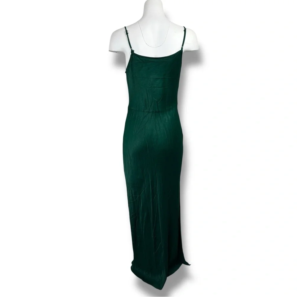 BHLDN Anthropologie Cali Satin Charmeuse MIDI Dress in Dark Emerald M Medium - Picture 6 of 9